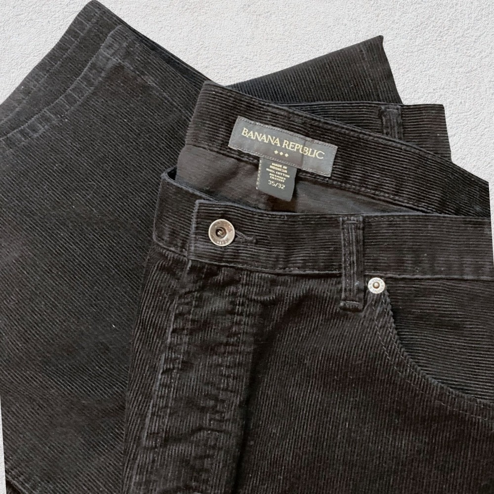 Banana Republic Men 35x32 Corduroy Pants Black Button Fly 100% Cotton Preppy‎